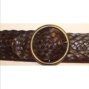 Guess Braided Elastic Wide Brown Belt Sz S/M Boho Cowboy Brass Metal Buckle